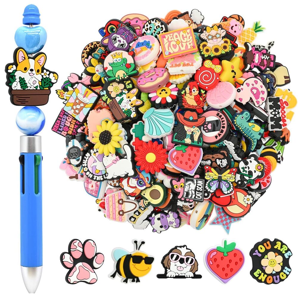 5815 60Pcs Random Different Silicone Focal Bead for Pens Funny Keychain